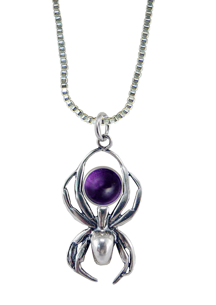 Sterling Silver Friendly Little Spider Pendant With Amethyst